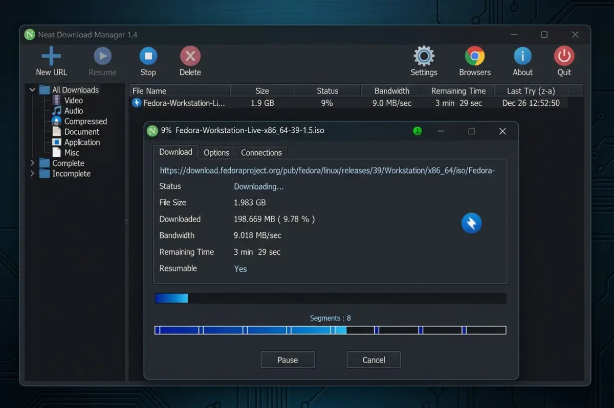 Το Neat Download Manager προσφέρει απλή λίστα λήψεων