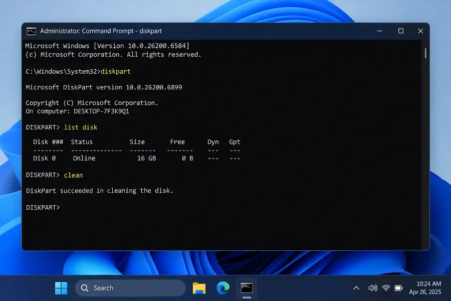 Η Γραμμή εντολών των Windows με τις εντολές diskpart για να αφαιρεθεί το χαρακτηριστικό μόνο για ανάγνωση από ένα USB