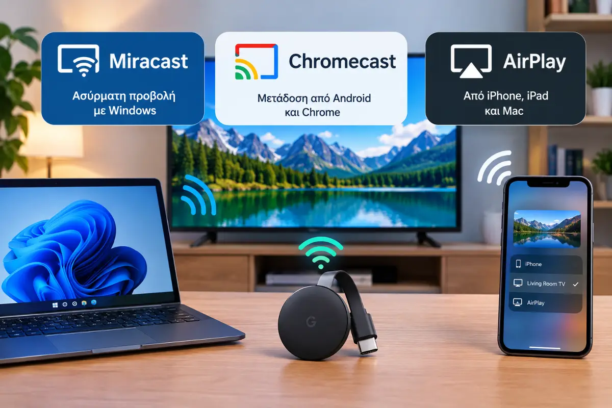 Ασύρματη σύνδεση υπολογιστή και laptop με την τηλεόραση χωρίς καλώδιο HDMI