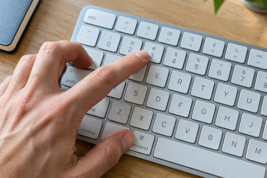 Close-up of a Mac keyboard with the Shift, Command and 3 keys being pressed