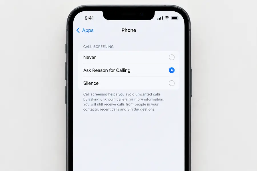 iPhone Phone settings for screening unknown callers and spam
