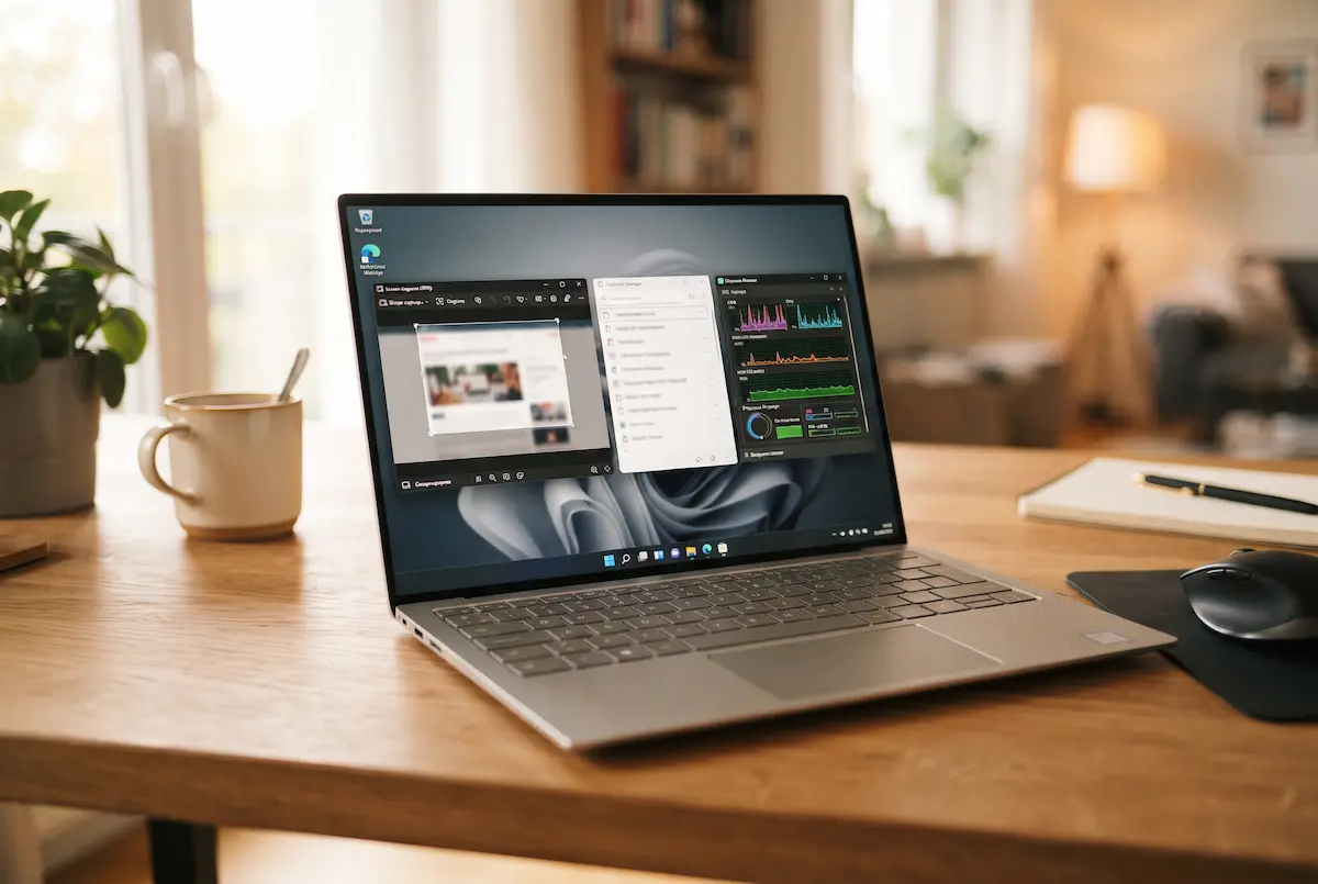 Φορητός υπολογιστής με Windows 11 και ανοιχτά τα κρυφά εργαλεία του συστήματος