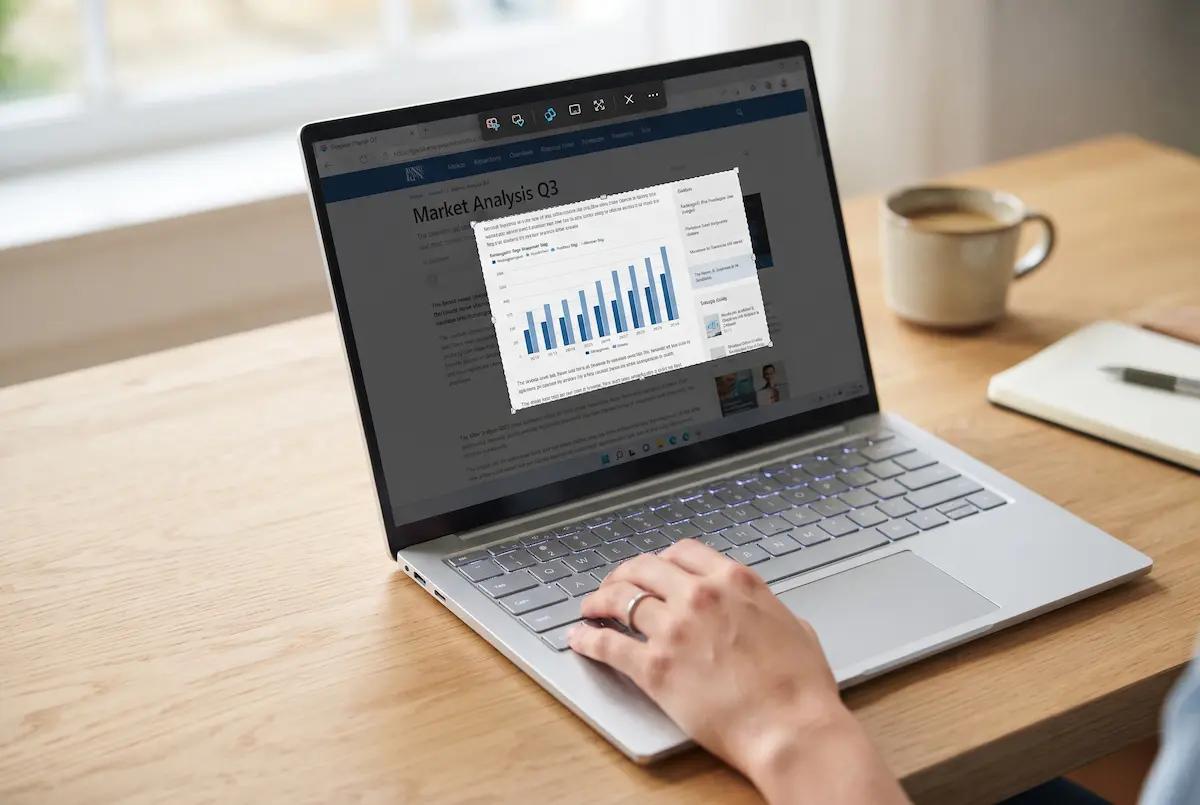 Windows 11 laptop showing the Snipping Tool selection overlay on screen